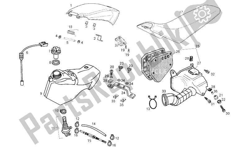 All parts for the Tank - Air Box - Saddle of the Gilera RCR 50 2011