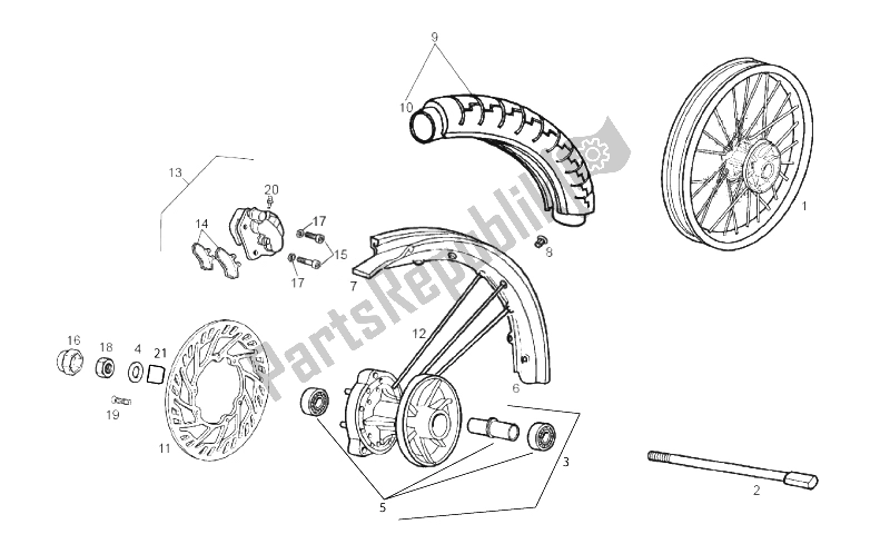 All parts for the Front Wheel of the Gilera RCR 50 2011