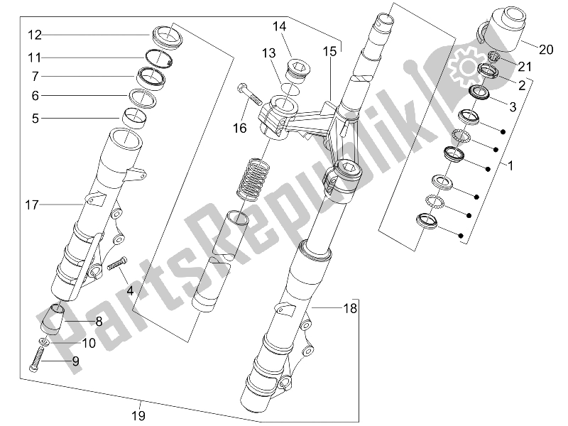 Toutes les pièces pour le Fourche / Tube De Direction - Palier De Direction du Gilera Nexus 500 SP E3 2006