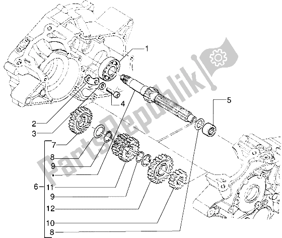 All parts for the Main Shaft of the Gilera GSM 50 1998