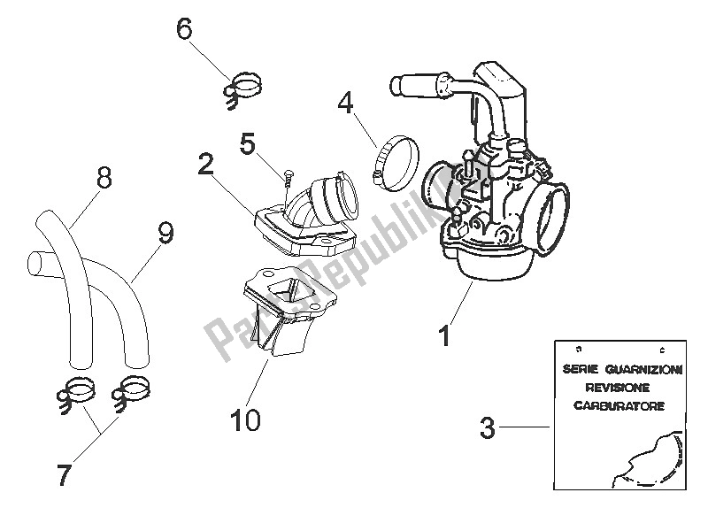 All parts for the Carburettor, Assembly - Union Pipe of the Gilera Runner 50 SP 2005