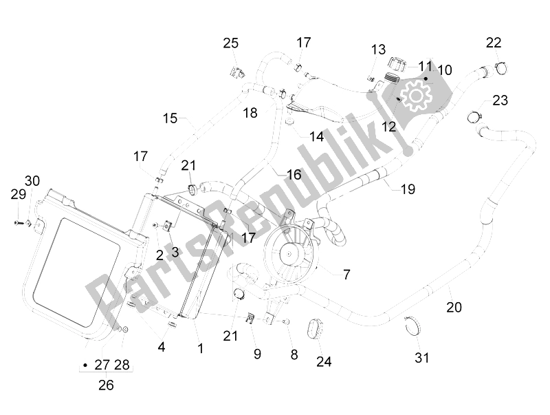 All parts for the Cooling System of the Gilera Fuoco 500 4T 4V IE E3 LT 2013