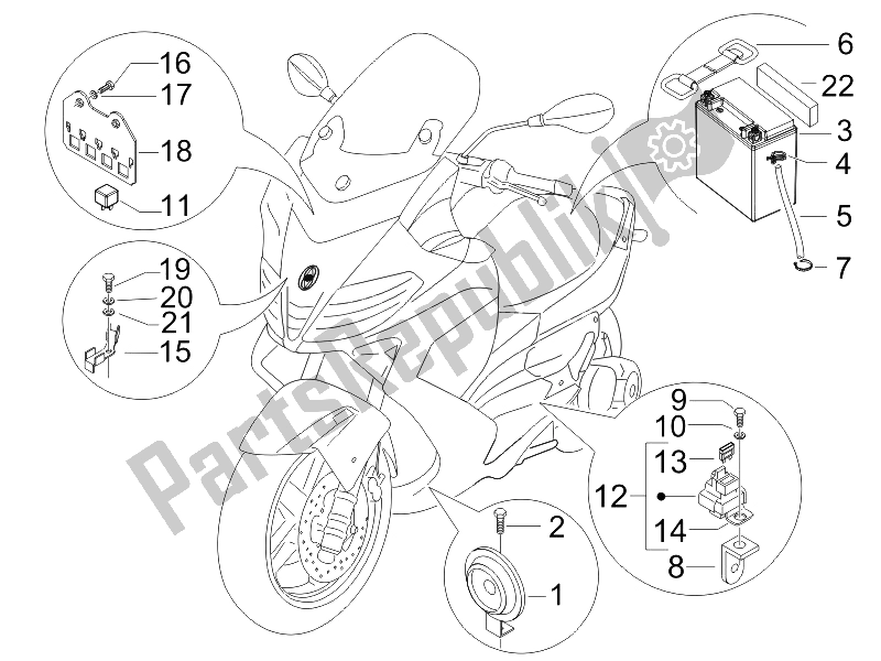 All parts for the Remote Control Switches - Battery - Horn of the Gilera Nexus 500 E3 2006