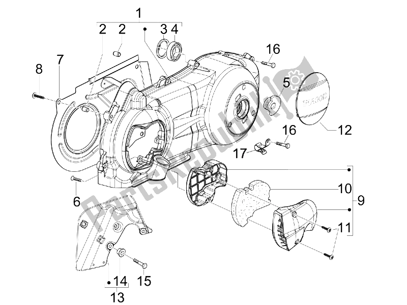 Toutes les pièces pour le Couvercle De Carter - Refroidissement Du Carter du Gilera Nexus 300 IE E3 2009