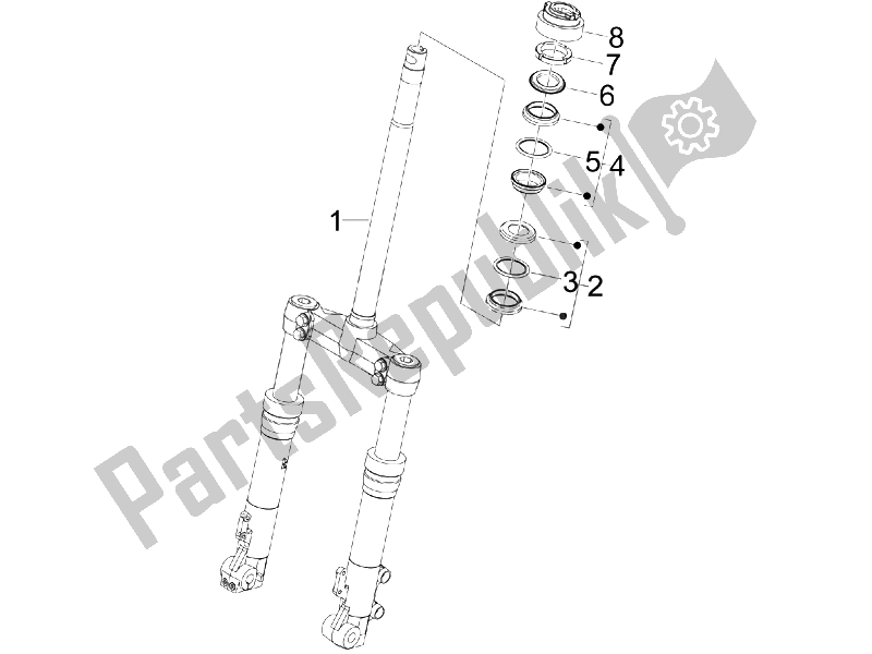 Todas las partes para Horquilla / Tubo De Dirección - Unidad De Rodamiento De Dirección de Gilera Runner 200 VXR 4T E3 2006