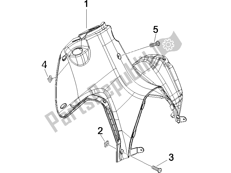 All parts for the Front Glove-box - Knee-guard Panel of the Gilera Runner 125 VX 4T SC UK 2006