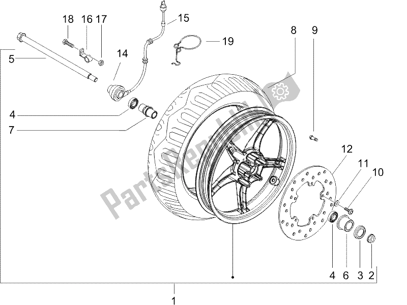 All parts for the Front Wheel of the Gilera Runner 50 SP UK 2005