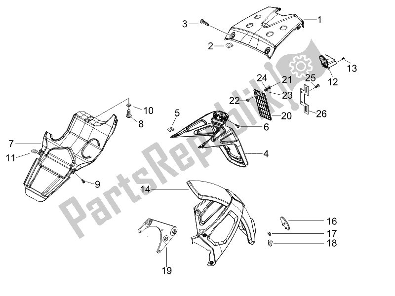 Toutes les pièces pour le Capot Arrière - Protection Contre Les éclaboussures du Gilera Runner 200 ST 4T E3 2008