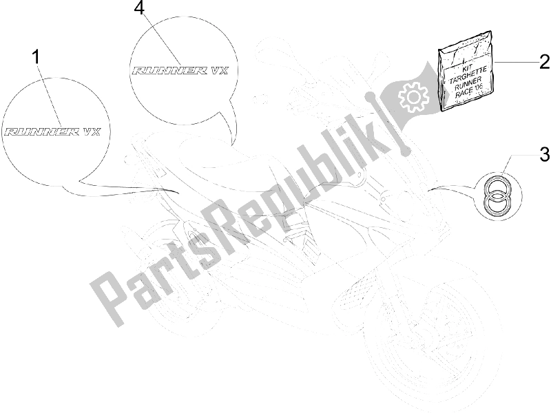 Alle onderdelen voor de Borden - Emblemen van de Gilera Runner 125 VX 4T SC 2006
