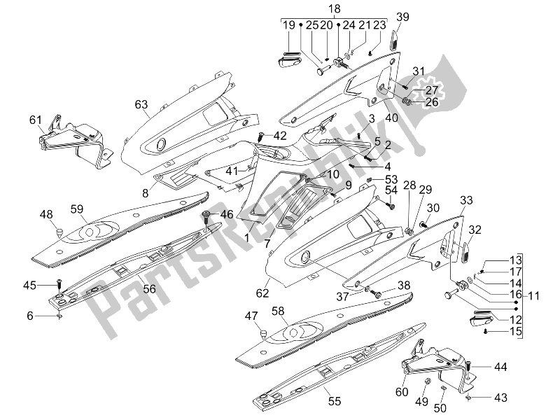 All parts for the Central Cover - Footrests of the Gilera Nexus 500 E3 UK 2006