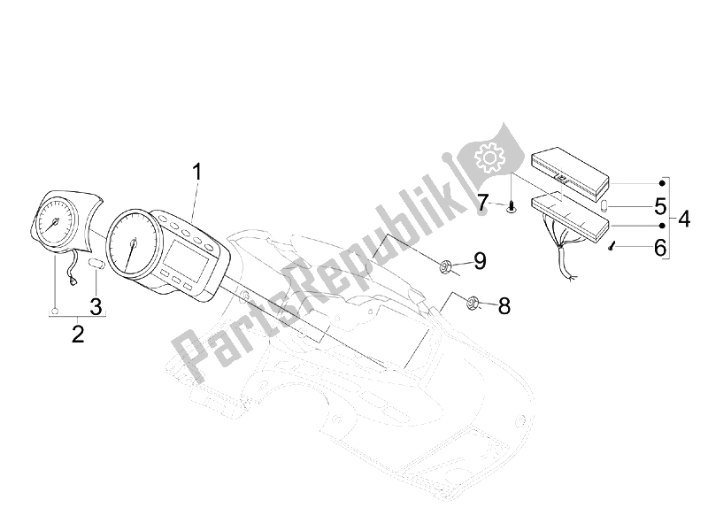 All parts for the Meter Combination-dashbord of the Gilera Nexus 300 IE E3 2008