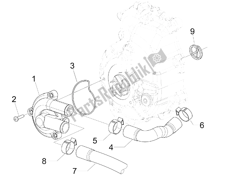 All parts for the Cooler Pump of the Gilera Nexus 300 IE E3 2009