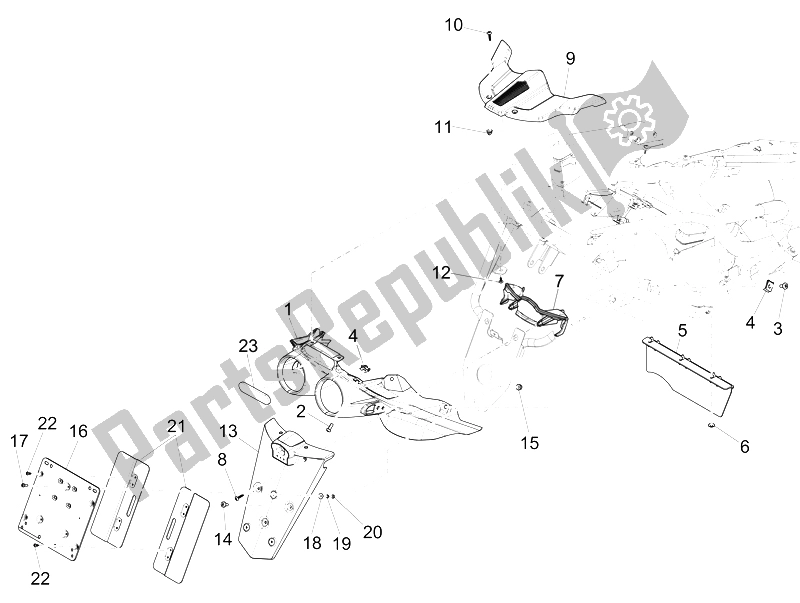 Toutes les pièces pour le Capot Arrière - Protection Contre Les éclaboussures du Gilera Fuoco 500 4T 4V IE E3 LT 2013