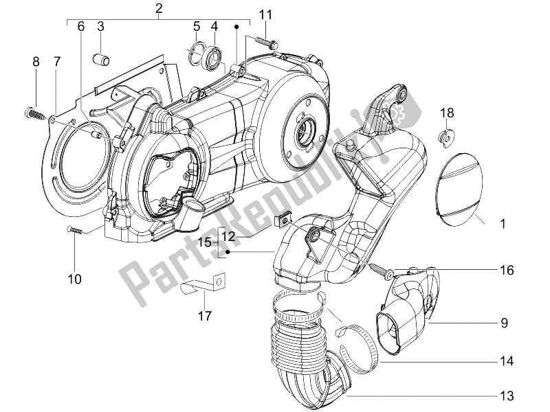 Todas las partes para Tapa Del Cárter - Enfriamiento Del Cárter de Gilera Runner 125 VX 4T SC E3 2006