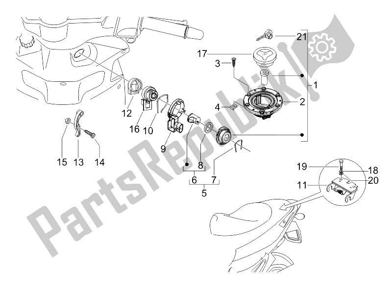 Toutes les pièces pour le Serrures du Gilera Runner 125 VX 4T SC E3 UK 2006