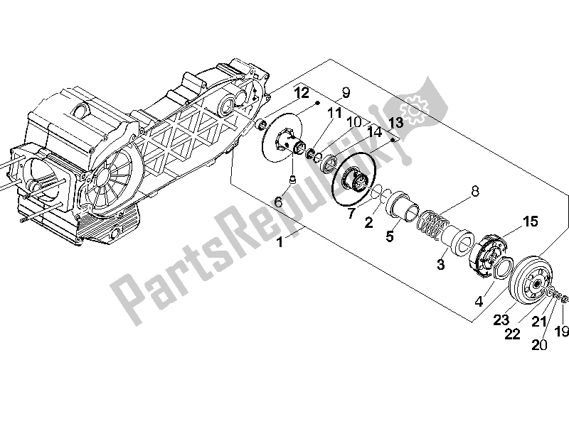 All parts for the Driven Pulley of the Gilera Nexus 500 E3 2006