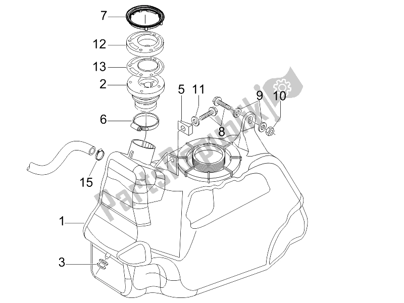 Alle onderdelen voor de Benzinetank van de Gilera Nexus 250 SP E3 UK 2006