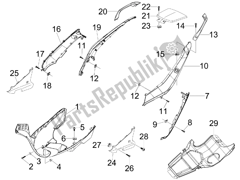 Toutes les pièces pour le Couvercle Latéral - Spoiler du Gilera Nexus 125 IE E3 2008