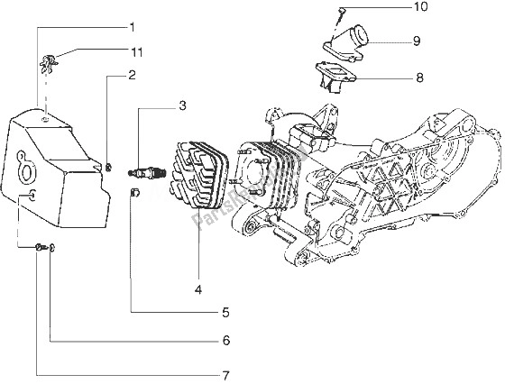 Todas as partes de Cabeça De Cilindro De Refrigeração Capô-entrada E Tubo De Indução do Gilera Stalker 50 1998