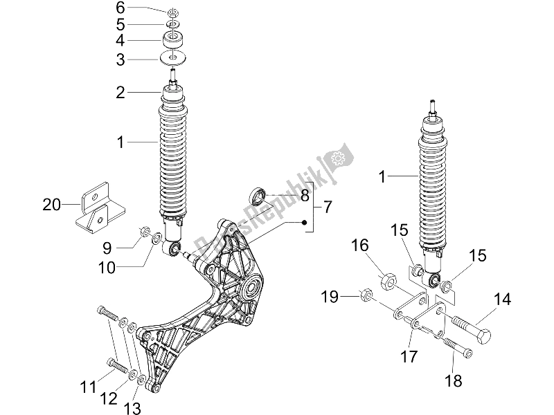 Wszystkie części do Tylne Zawieszenie - Amortyzator / I Gilera Runner 125 VX 4T E3 2007