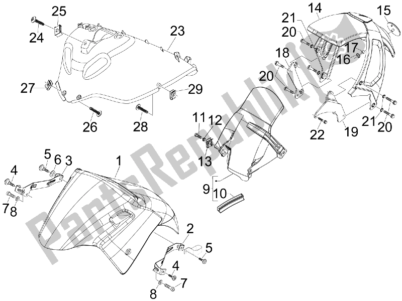 All parts for the Wheel Huosing - Mudguard of the Gilera Nexus 125 IE E3 2008