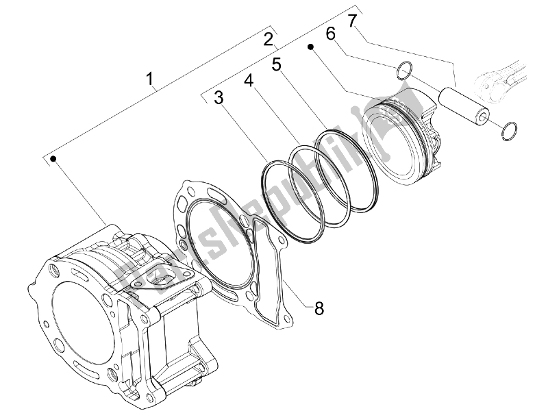 All parts for the Cylinder-piston-wrist Pin Unit of the Gilera Runner 125 ST 4T E3 2008