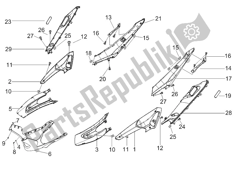 All parts for the Side Cover - Spoiler of the Gilera Runner 200 VXR 4T 2005
