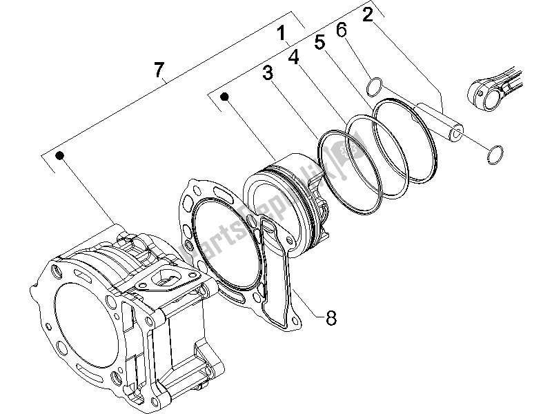 All parts for the Cylinder-piston-wrist Pin Unit of the Gilera Runner 125 VX 4T E3 Serie Speciale 2007