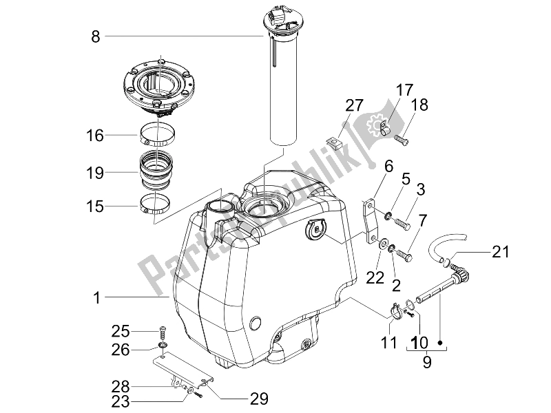 All parts for the Fuel Tank of the Gilera Runner 50 SP UK 2005