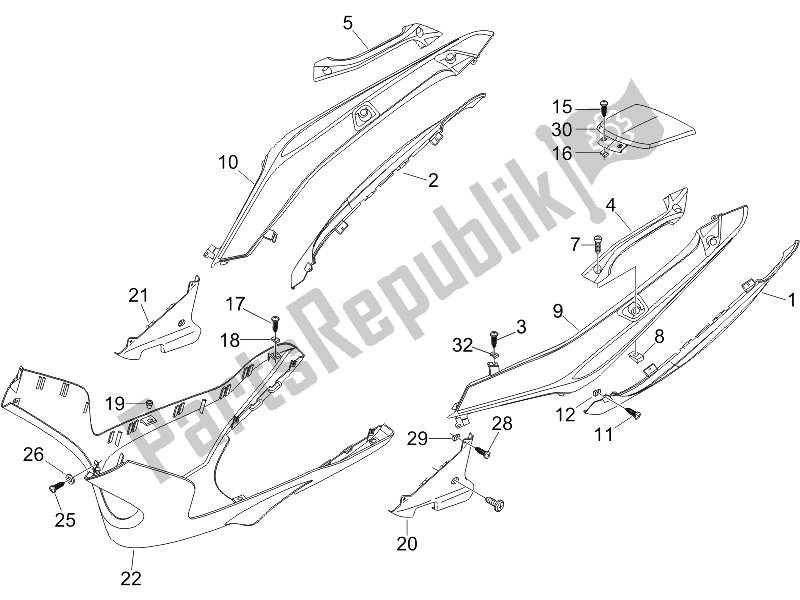 Toutes les pièces pour le Couvercle Latéral - Spoiler du Gilera Nexus 250 SP E3 2006