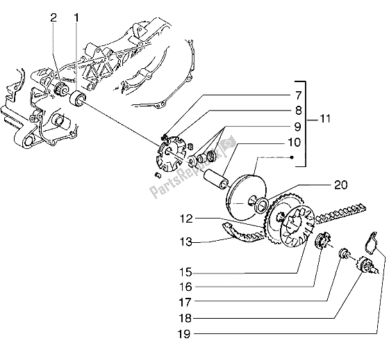 All parts for the Driving Pulley of the Gilera ICE 50 1998