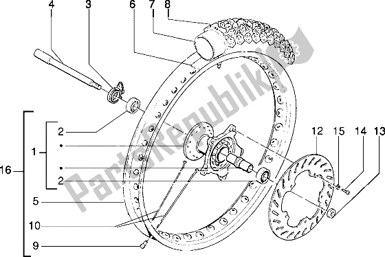 Toutes les pièces pour le Roue Avant du Gilera Eaglet Automatic 50 1998