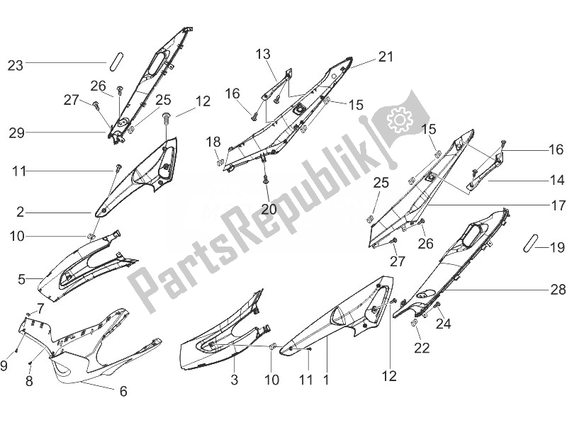 Toutes les pièces pour le Couvercle Latéral - Spoiler du Gilera Runner 125 VX 4T 2005