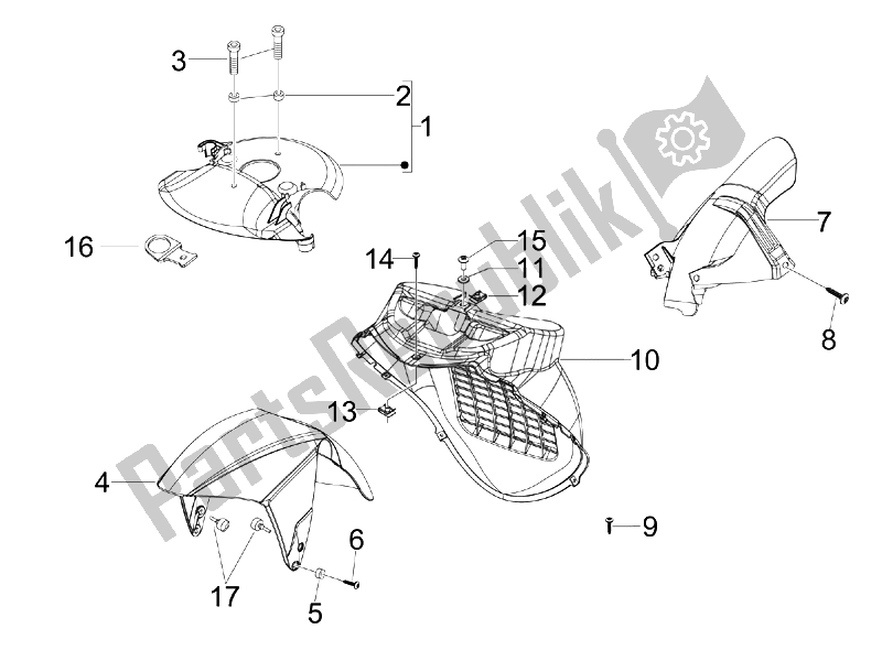 All parts for the Wheel Huosing - Mudguard of the Gilera Runner 125 ST 4T E3 2008