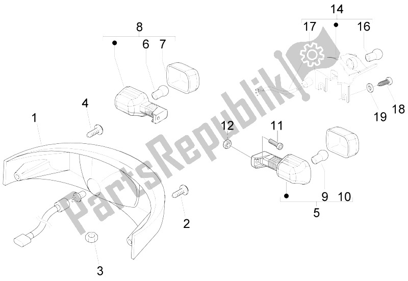 All parts for the Rear Headlamps - Turn Signal Lamps of the Gilera Nexus 500 E3 2009