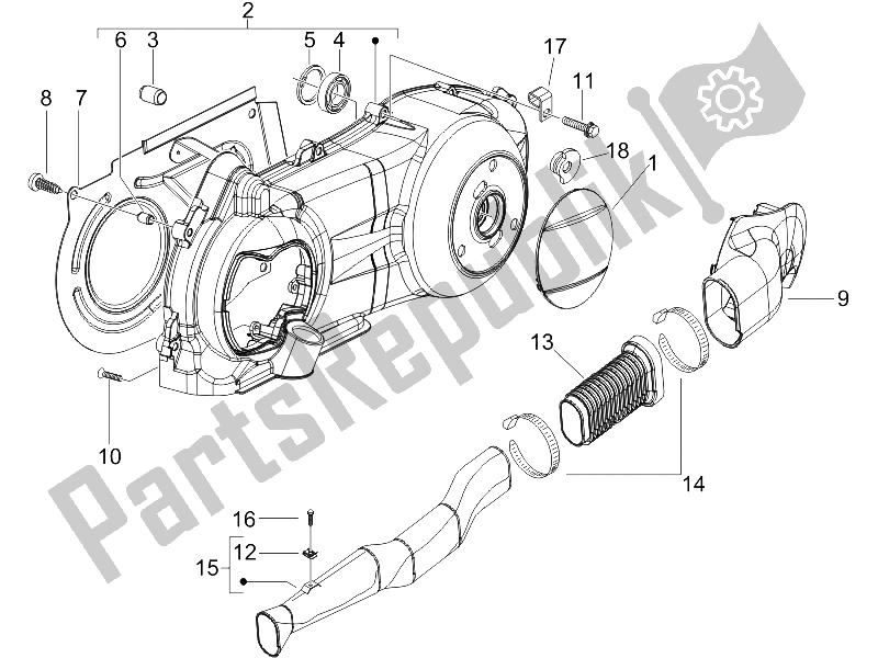 All parts for the Crankcase Cover - Crankcase Cooling of the Gilera Runner 125 VX 4T E3 Serie Speciale 2007