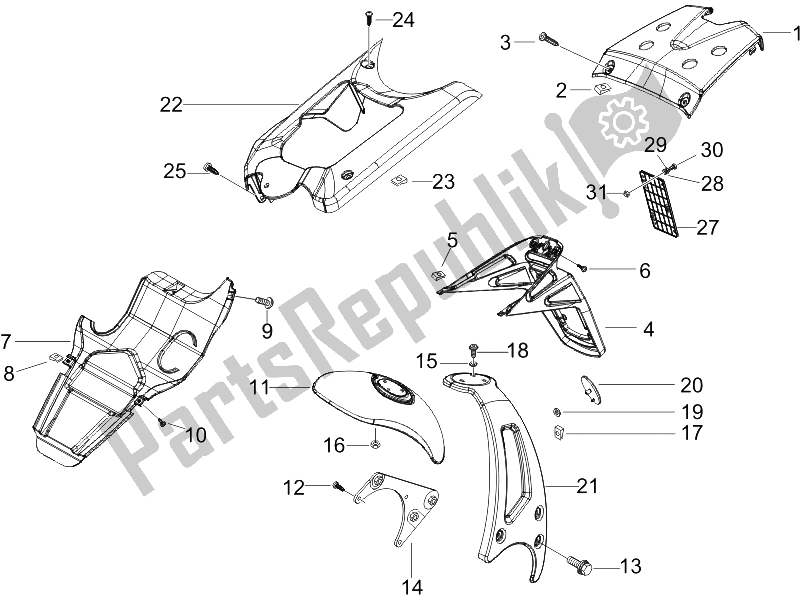 Alle onderdelen voor de Achterklep - Spatscherm van de Gilera Runner 50 Pure JET SC 2006