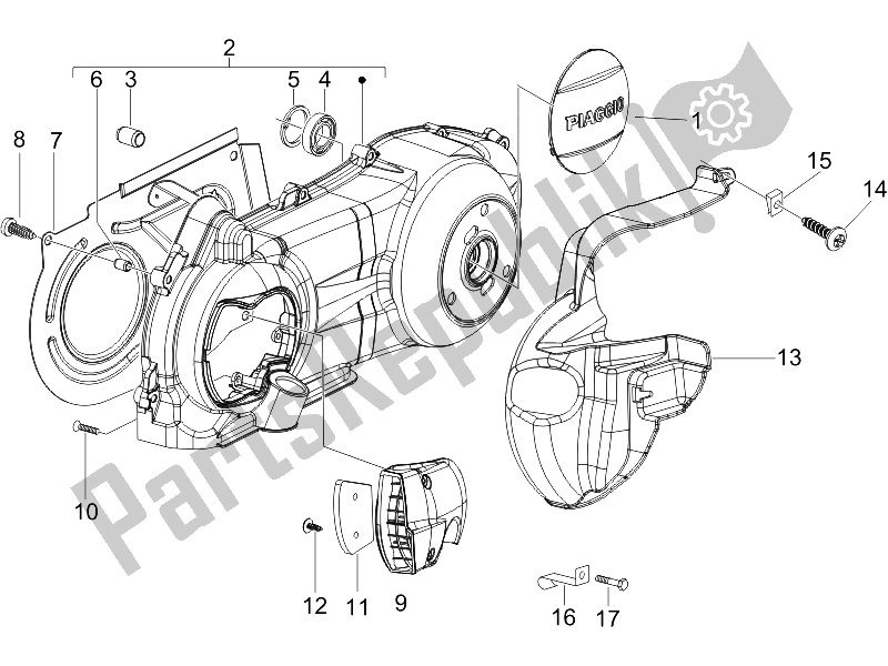 Alle onderdelen voor de Carterafdekking - Carter Koeling van de Gilera Nexus 250 SP E3 UK 2006