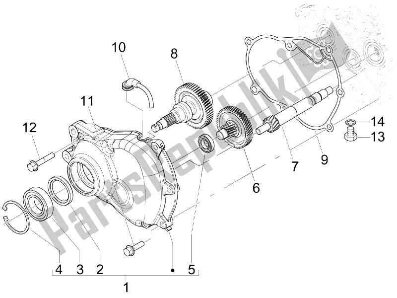 All parts for the Reduction Unit of the Gilera Runner 200 VXR 4T E3 UK 2006