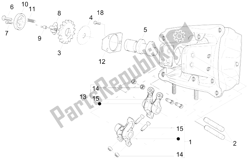 All parts for the Rocking Levers Support Unit of the Gilera Nexus 500 E3 2009