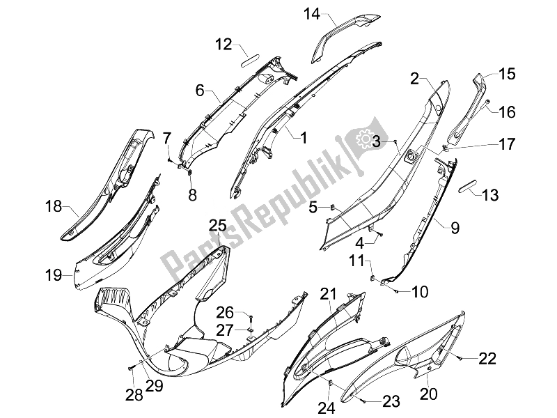 Alle onderdelen voor de Zijdeksel - Spoiler van de Gilera Runner 50 Pure JET ST 2008