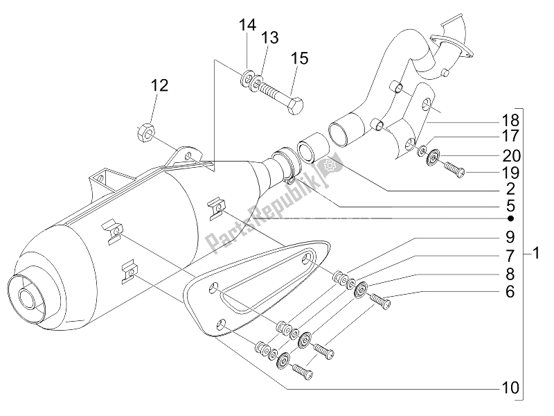 All parts for the Silencer of the Gilera Runner 125 VX 4T Race 2005