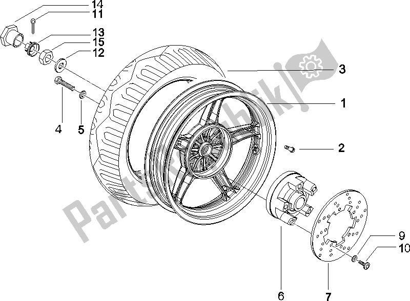 All parts for the Rear Wheel of the Gilera Runner 50 Pure JET Race 2005