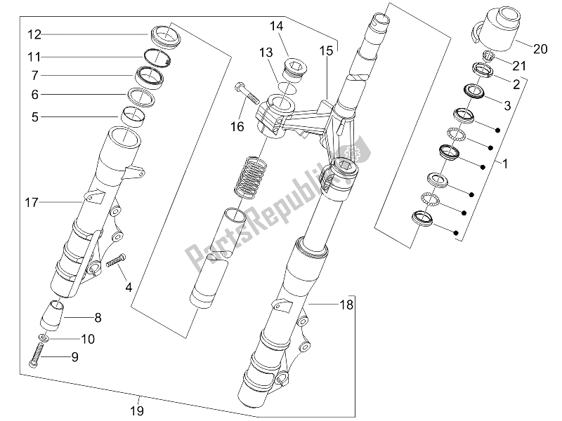 All parts for the Fork/steering Tube - Steering Bearing Unit of the Gilera Nexus 500 E3 UK 2006