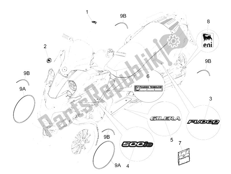 Todas las partes para Placas - Emblemas de Gilera Fuoco 500 4T 4V IE E3 LT 2013