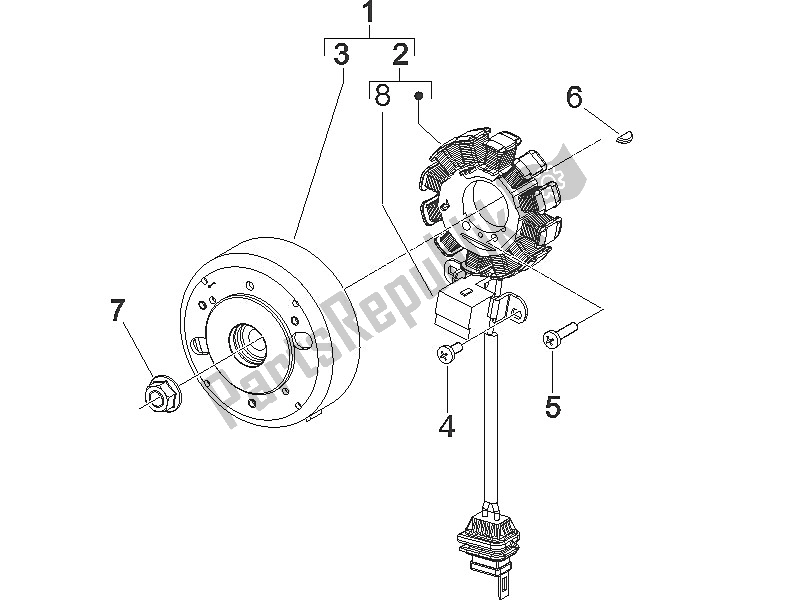 All parts for the Flywheel Magneto of the Gilera Runner 50 Pure JET 2005