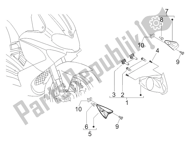 All parts for the Front Headlamps - Turn Signal Lamps of the Gilera Runner 50 SP 2005