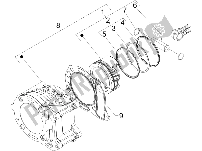 All parts for the Cylinder-piston-wrist Pin Unit of the Gilera Runner 200 VXR 4T Race UK 2006