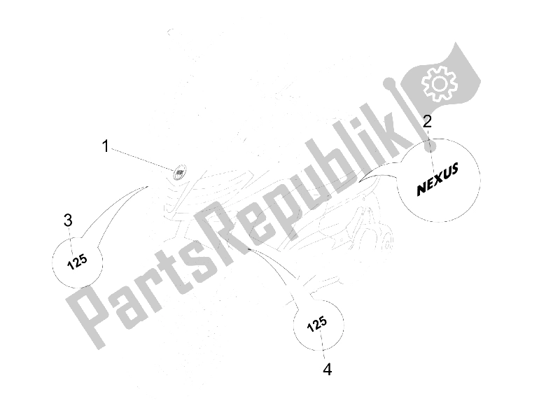 All parts for the Plates - Emblems of the Gilera Nexus 125 E3 2007