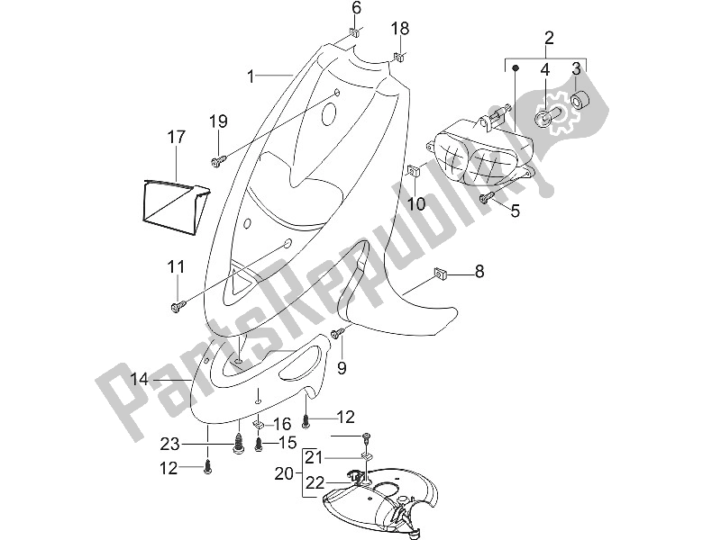 All parts for the Front Shield of the Gilera Stalker 50 2005